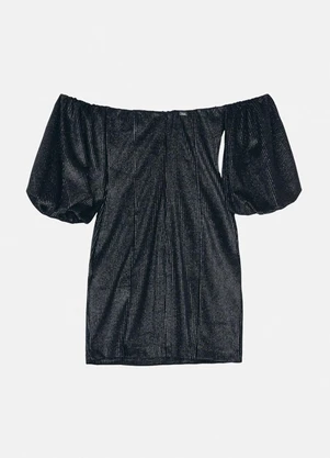 Authoria - Vestido de Veludo Preto com Brilho Preto - AUTHORIA