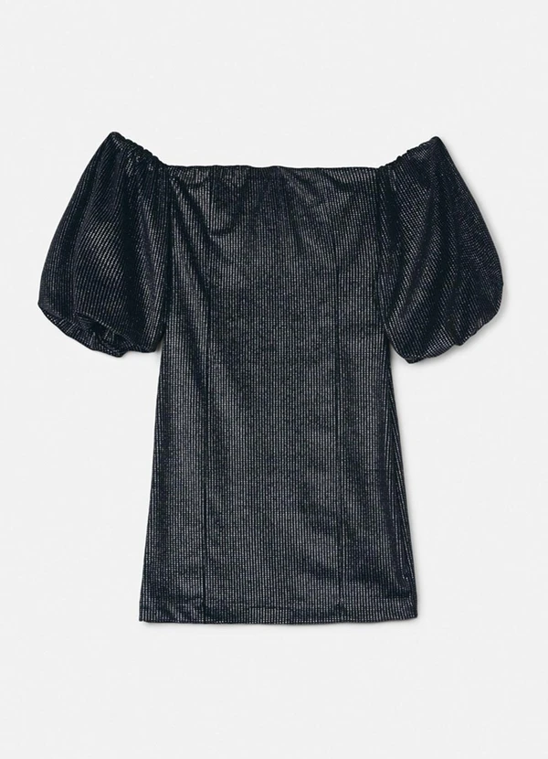 Authoria - Vestido de Veludo Preto com Brilho Preto