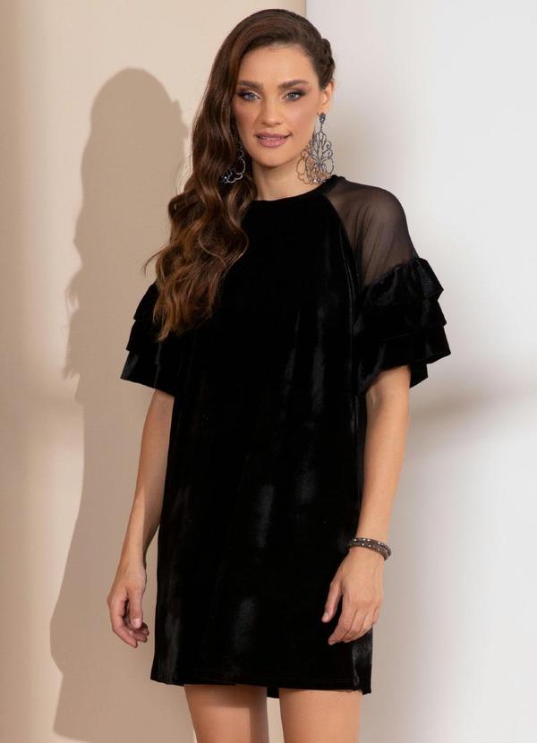 Quintess - Vestido de Veludo Preto com Transparência 2