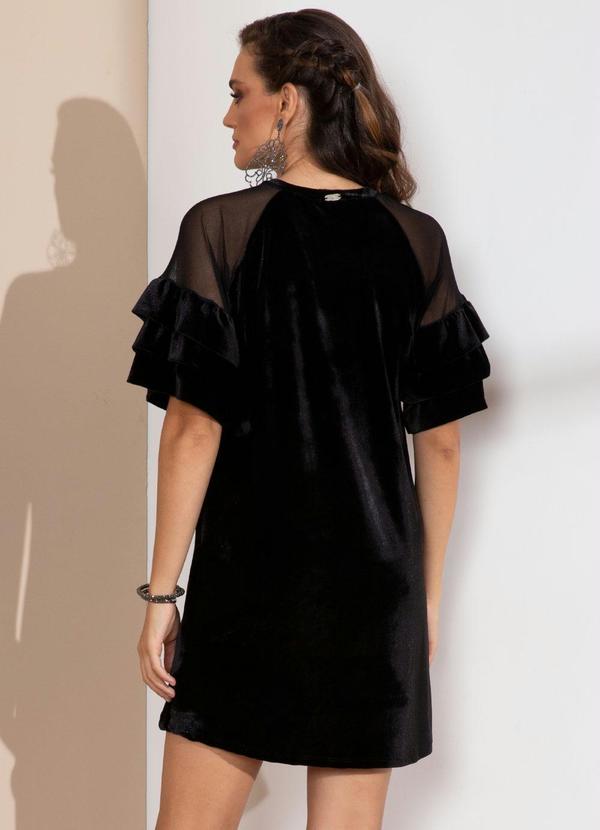 Quintess - Vestido de Veludo Preto com Transparência 3