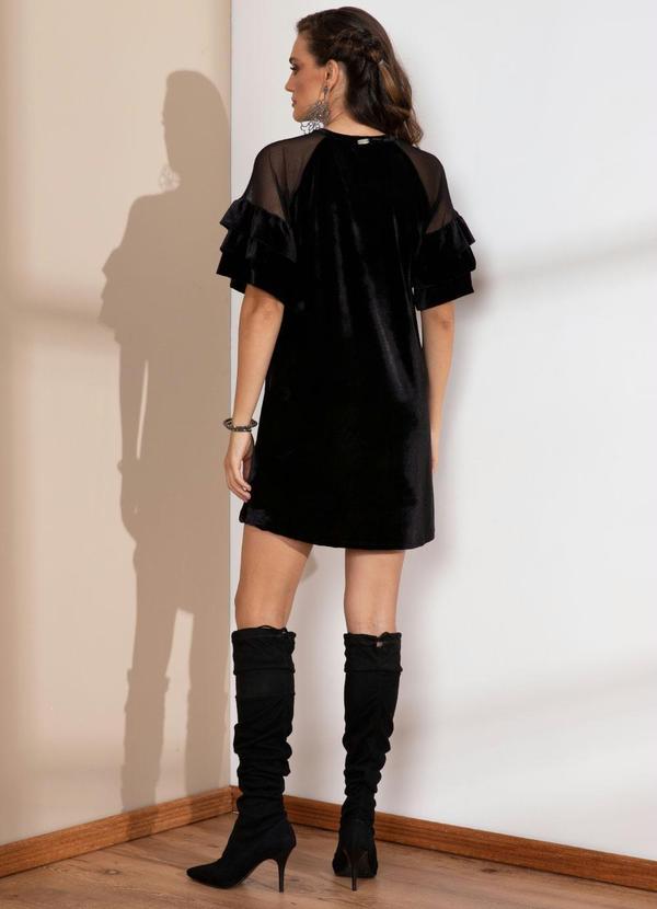 Quintess - Vestido de Veludo Preto com Transparência 4