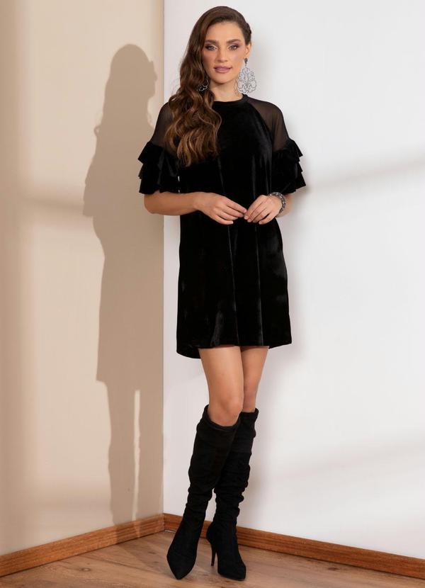 Quintess - Vestido de Veludo Preto com Transparência 5