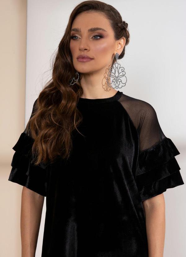 Quintess - Vestido de Veludo Preto com Transparência 6