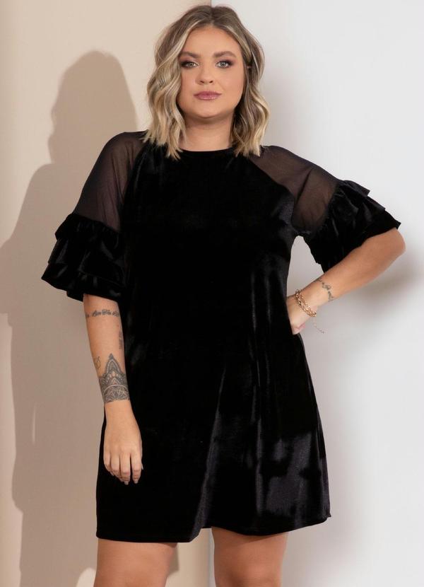 Quintess - Vestido de Veludo Preto com Transparência 7
