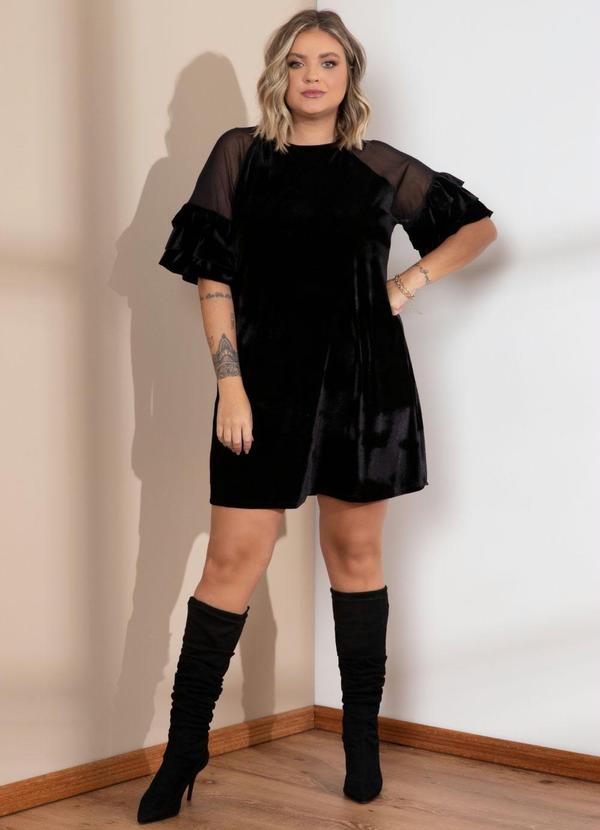 Quintess - Vestido de Veludo Preto com Transparência 9
