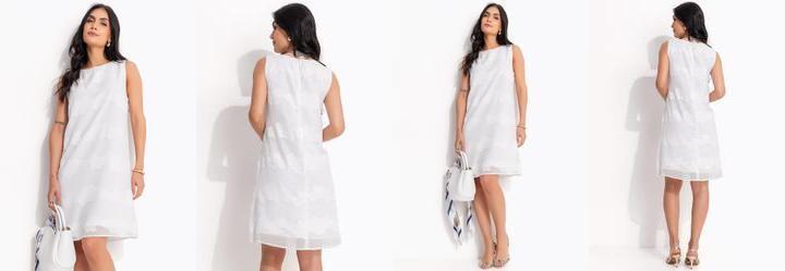 Vestido Decor Branco em Crepe Plano