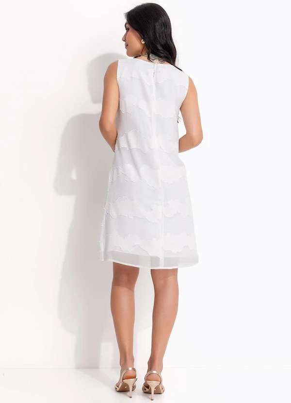 Quintess - Vestido Decorê Branco em Crepe Plano 5