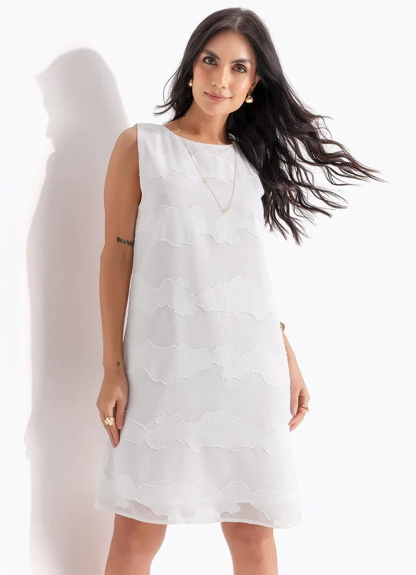 Quintess - Vestido Decorê Branco em Crepe Plano 8