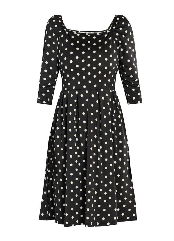 Outlet - Vestido Decote Quadrado Poá Preto 11