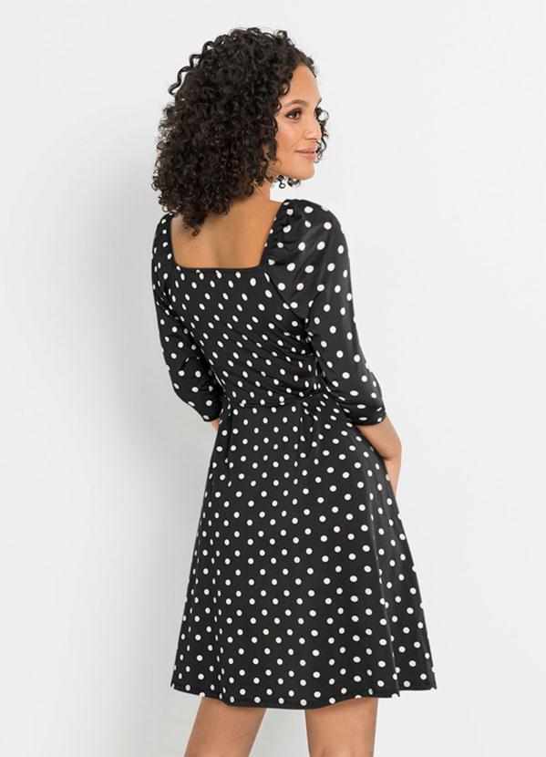 Outlet - Vestido Decote Quadrado Poá Preto 2