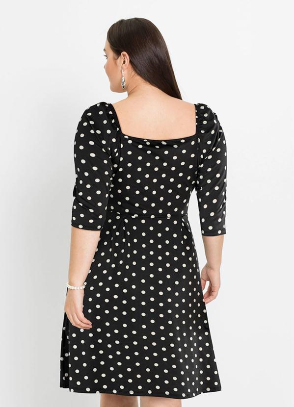 Outlet - Vestido Decote Quadrado Poá Preto 8