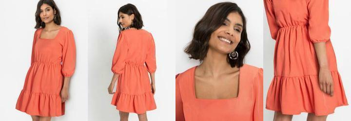 Vestido Decote Quadrado Telha