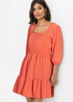 bonprix - Vestido Decote Quadrado Telha - BONPRIX