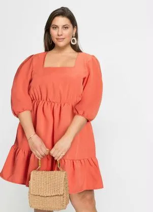 bonprix - Vestido Decote Quadrado Telha - BONPRIX