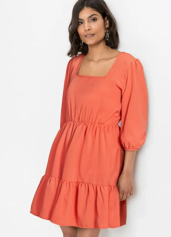 bonprix - Vestido Decote Quadrado Telha