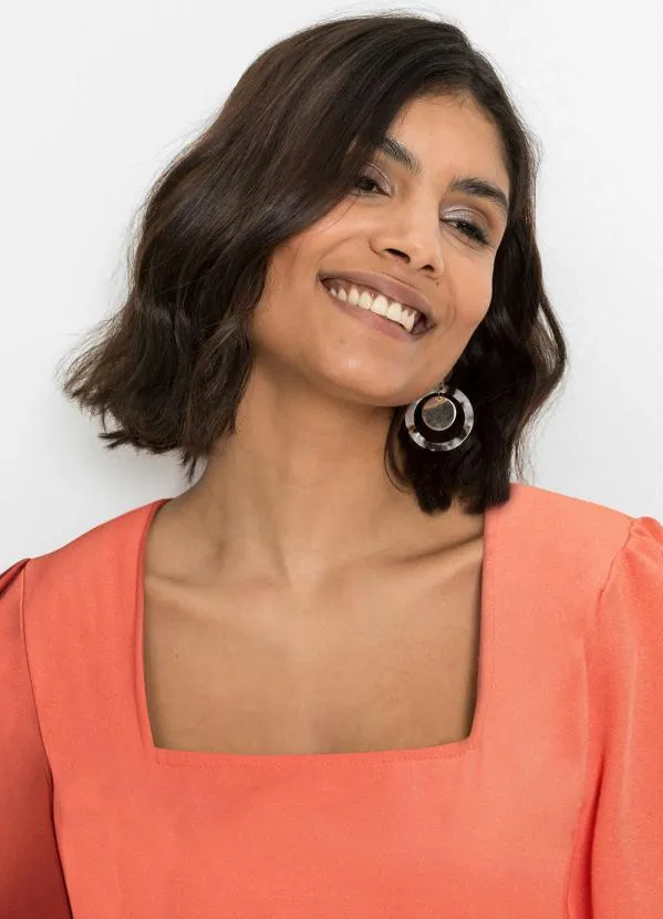 bonprix - Vestido Decote Quadrado Telha 7