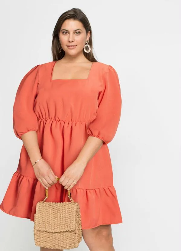 bonprix - Vestido Decote Quadrado Telha 5