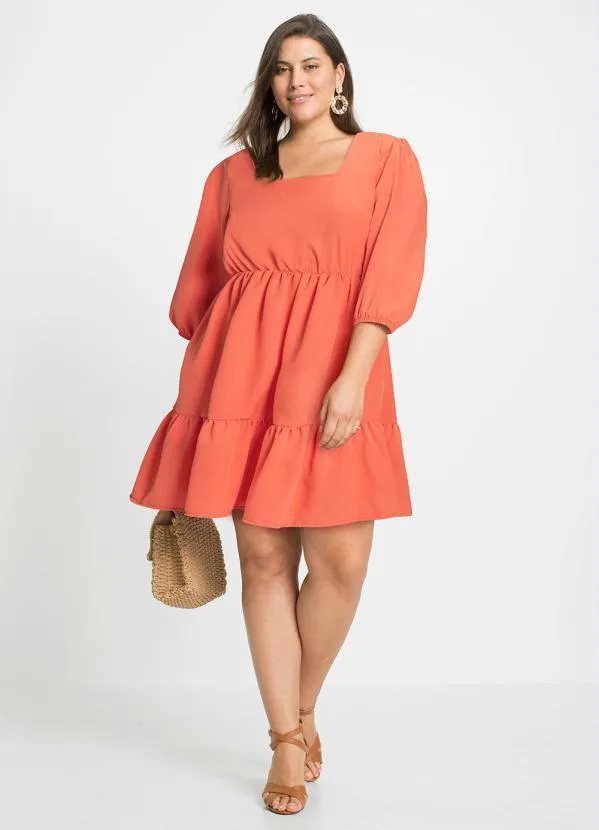 bonprix - Vestido Decote Quadrado Telha 2