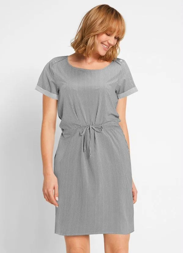 Queima Estoque - Vestido Decote Redondo Listrado Cinza