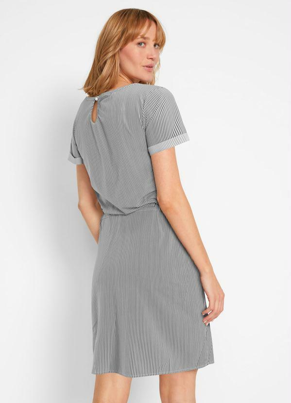 Outlet - Vestido Decote Redondo Listrado Cinza 2