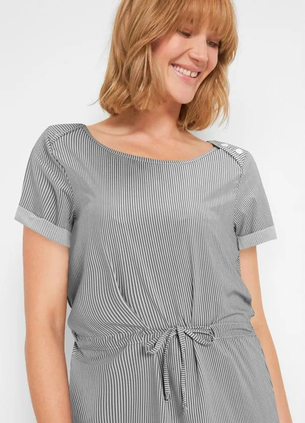 Queima Estoque - Vestido Decote Redondo Listrado Cinza 3