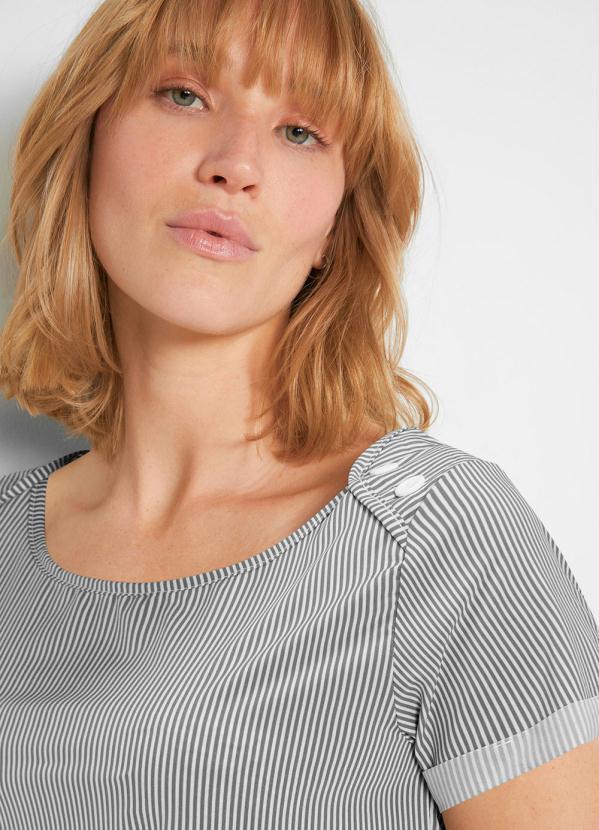 Outlet - Vestido Decote Redondo Listrado Cinza 4