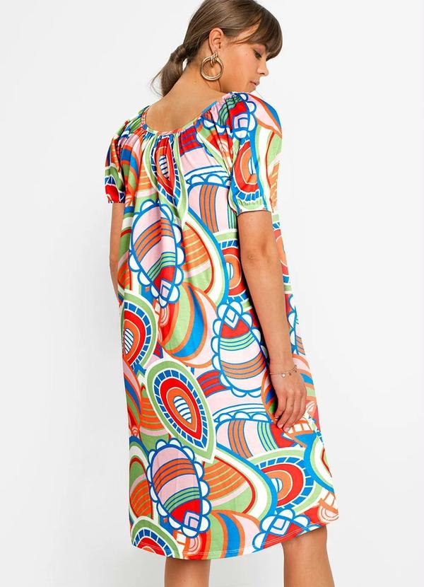 Outlet - Vestido Decote Redondo Paisley Verde e Vermelho) 2