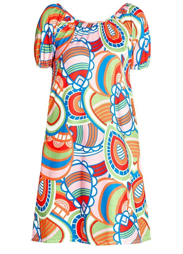 Outlet - Vestido Decote Redondo Paisley Verde e Vermelho) 5