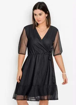 Queima Estoque - Vestido Decote Transpassado Preto - QUEIMA ESTOQUE