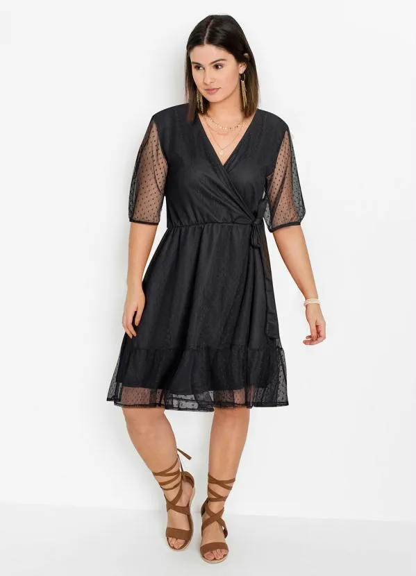 Queima Estoque - Vestido Decote Transpassado Preto 4