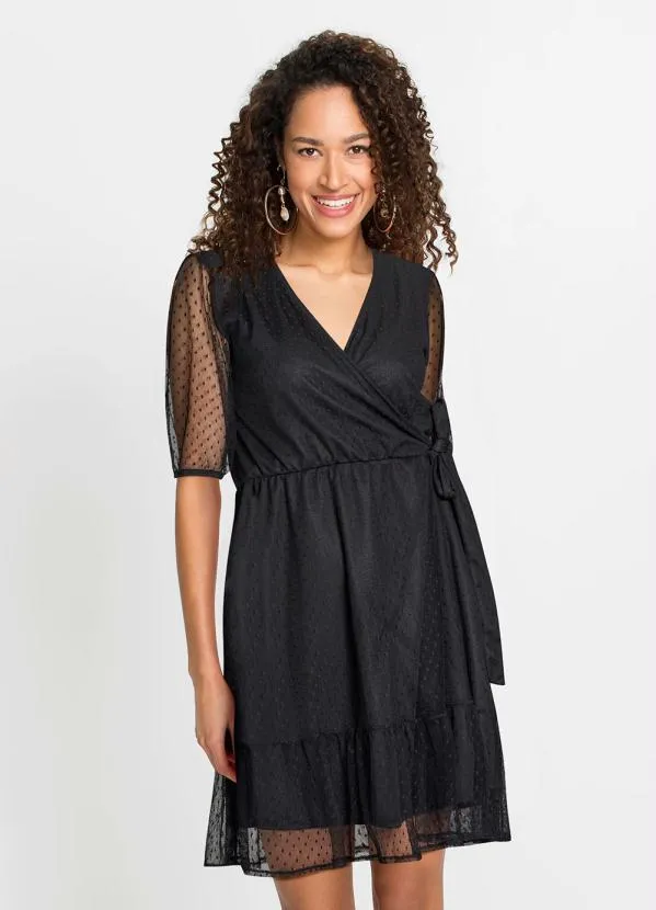 Queima Estoque - Vestido Decote Transpassado Preto 12