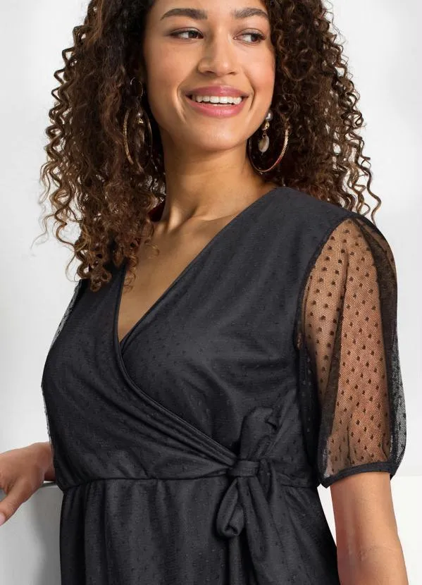 Queima Estoque - Vestido Decote Transpassado Preto 10