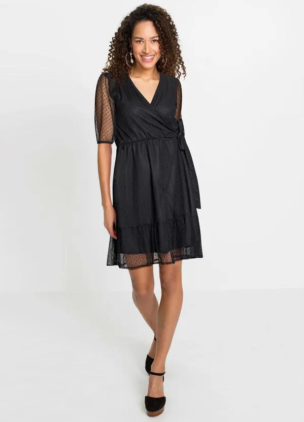 Queima Estoque - Vestido Decote Transpassado Preto 9