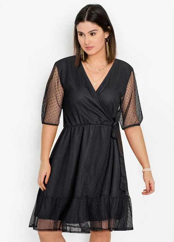 Queima Estoque - Vestido Decote Transpassado Preto 7