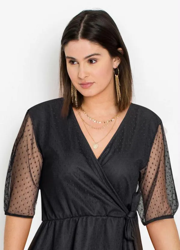 Queima Estoque - Vestido Decote Transpassado Preto 5