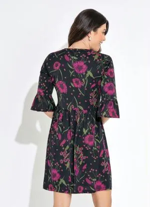 bonprix - Vestido Decote V Estampado Floral Dark - BONPRIX