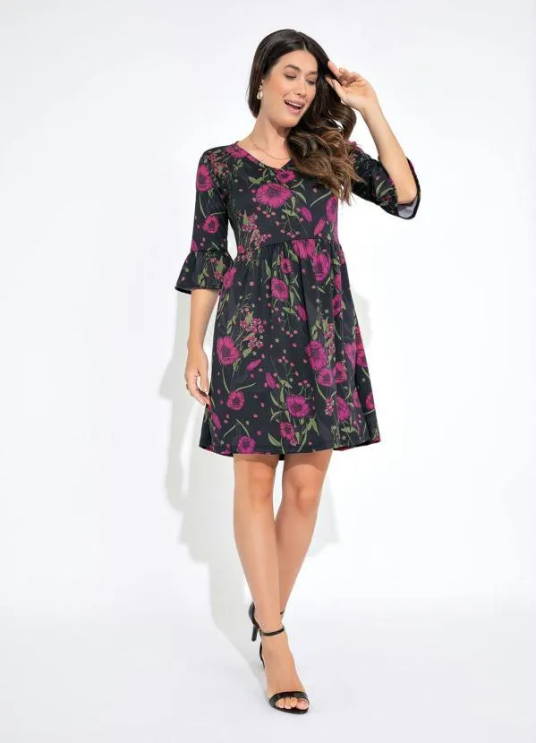 bonprix - Vestido Decote V Estampado Floral Dark 3