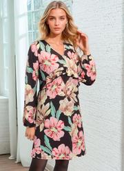 Vestido Decote V Floral Dark