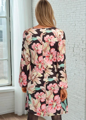 bonprix - Vestido Decote V Floral Dark - BONPRIX