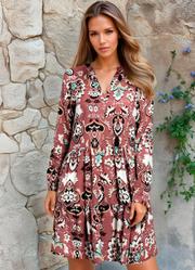 Vestido Decote V Floral tnico Bord