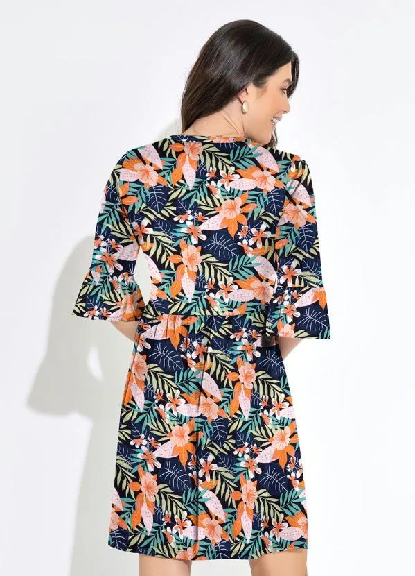 Queima Estoque - Vestido Decote V Floral Laranja 4
