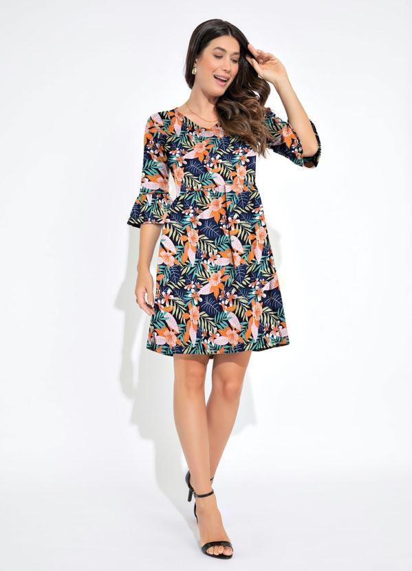 Outlet - Vestido Decote V Floral Laranja 2