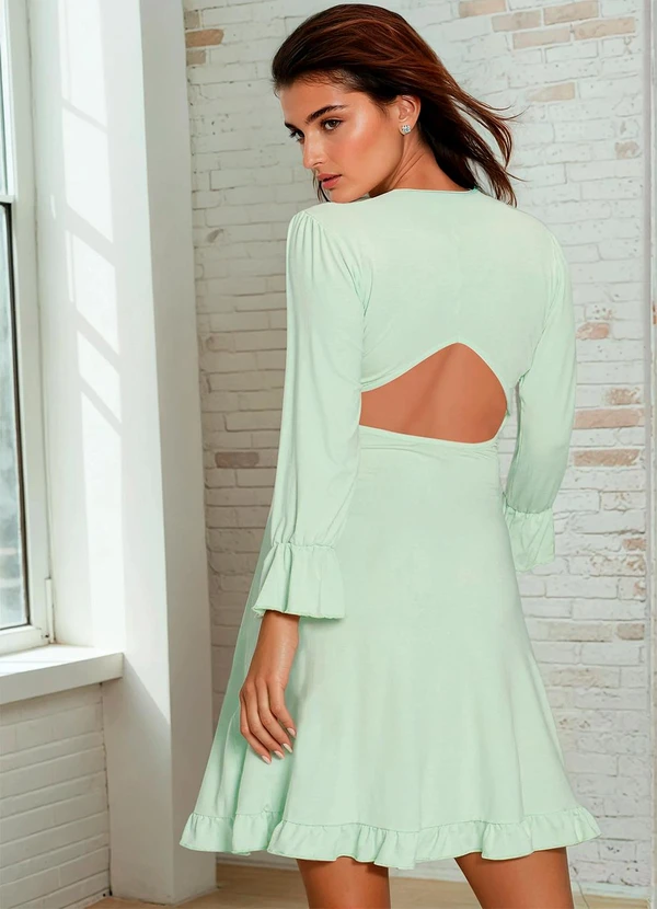 bonprix - Vestido Decote V Manga Longa Verde