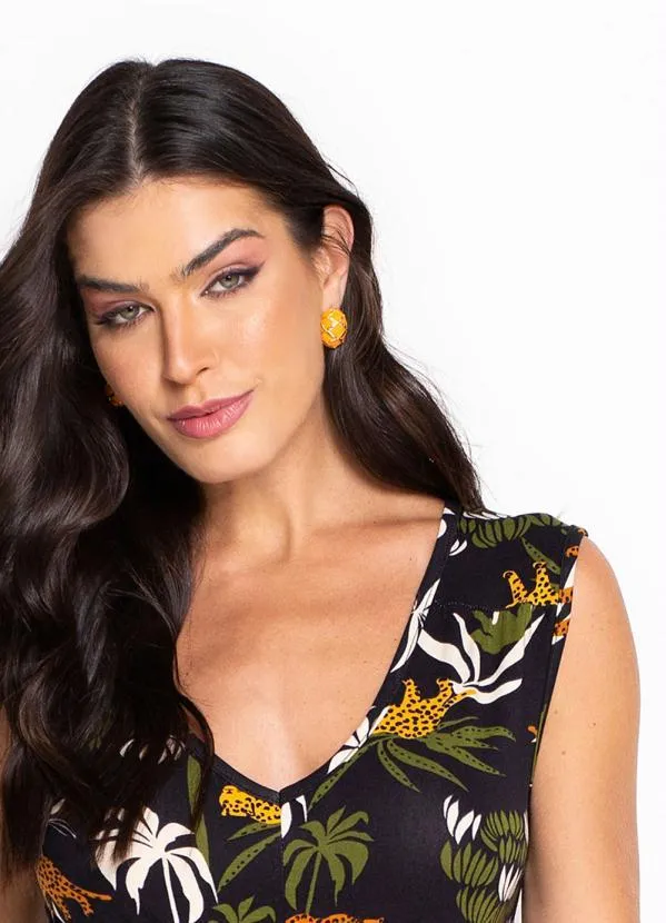 bonprix - Vestido Decote V Selva Preto 3