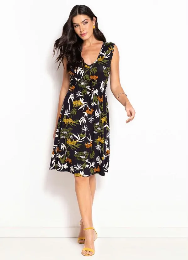 bonprix - Vestido Decote V Selva Preto 4