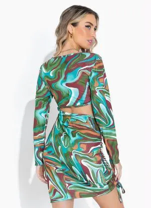 Moda Pop - Vestido Efeito Líquido Turquesa Justo - MODA POP