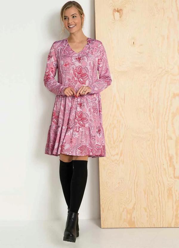 Outlet - Vestido em Camadas com Amarração Paisley e Coral 3