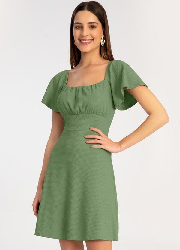 Lunender - Vestido em Malha Texturizada Franzido Verde
