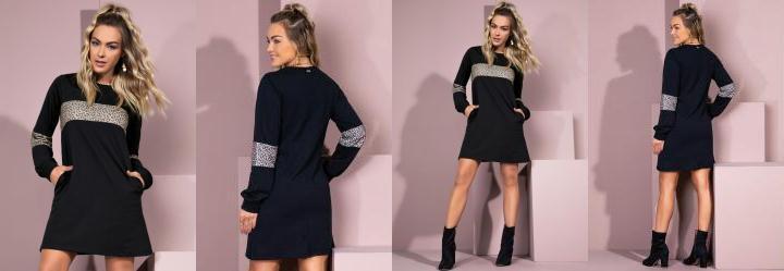 Vestido em Moletinho Curto com Recortes e Bolsos