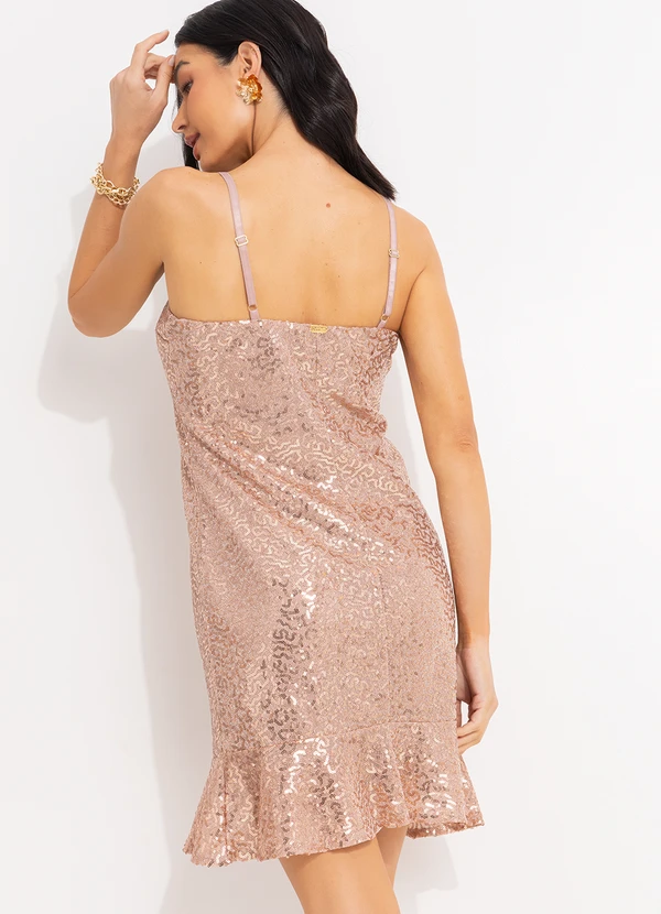 Quintess - Vestido em Paetê Rosê com Babado na Barra 2